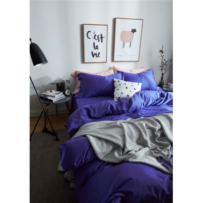 91家纺网 家纺一手货源 找家纺 优然居家纺 60支长绒棉纯色四件套宝蓝