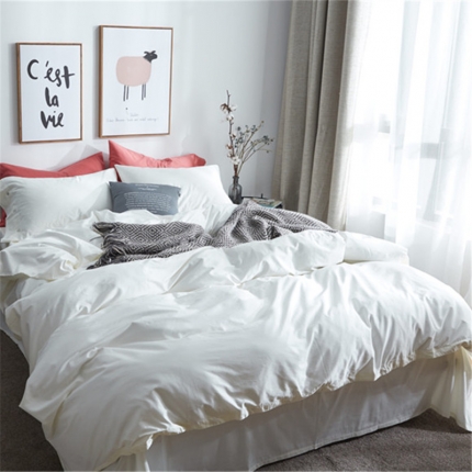 91家纺网 家纺一手货源 找家纺 优然居家纺 60支长绒棉纯色四件套牛奶白
