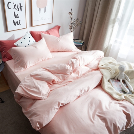 91家纺网 家纺一手货源 找家纺 优然居家纺 60支长绒棉纯色四件套萝莉粉