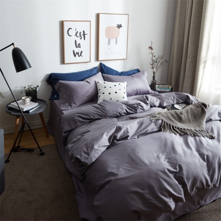 91家纺网 家纺一手货源 找家纺 优然居家纺 60支长绒棉纯色四件套优雅紫灰