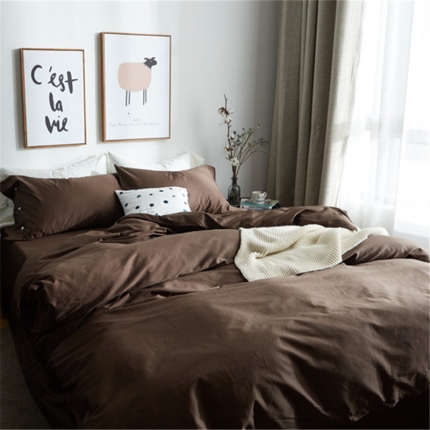 91家纺网 家纺一手货源 找家纺 优然居家纺 60支长绒棉纯色四件套深牧咖