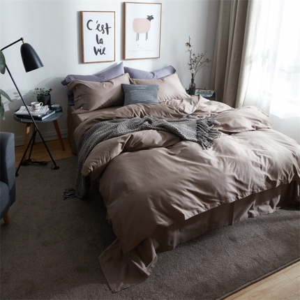 91家纺网 家纺一手货源 找家纺 优然居家纺 60支长绒棉纯色四件套卡其