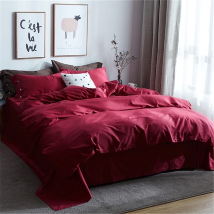 91家纺网 家纺一手货源 找家纺 优然居家纺 60支长绒棉纯色四件套酒红