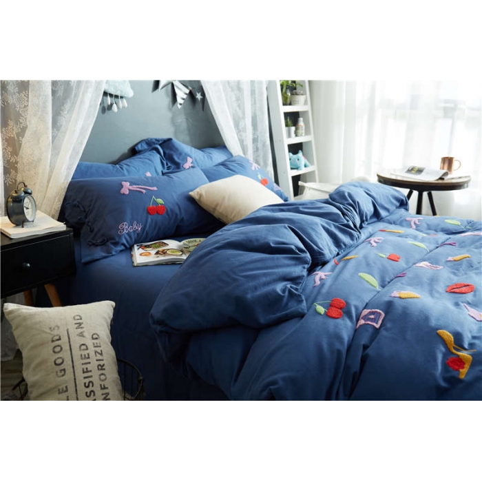 91家纺网 家纺一手货源 找家纺 优然居家纺  全棉拉绒毛巾绣四件套baby藏蓝