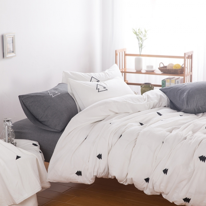 91家纺网 家纺一手货源 找家纺 优然居家纺 水洗棉绣花四件套水洗棉小树灰