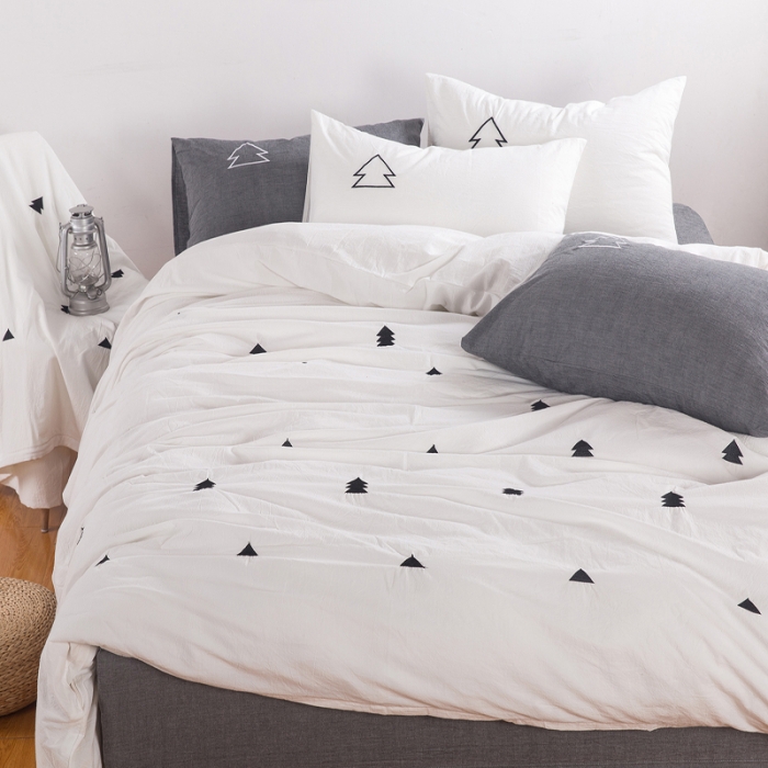 91家纺网 家纺一手货源 找家纺 优然居家纺 水洗棉绣花四件套水洗棉小树灰