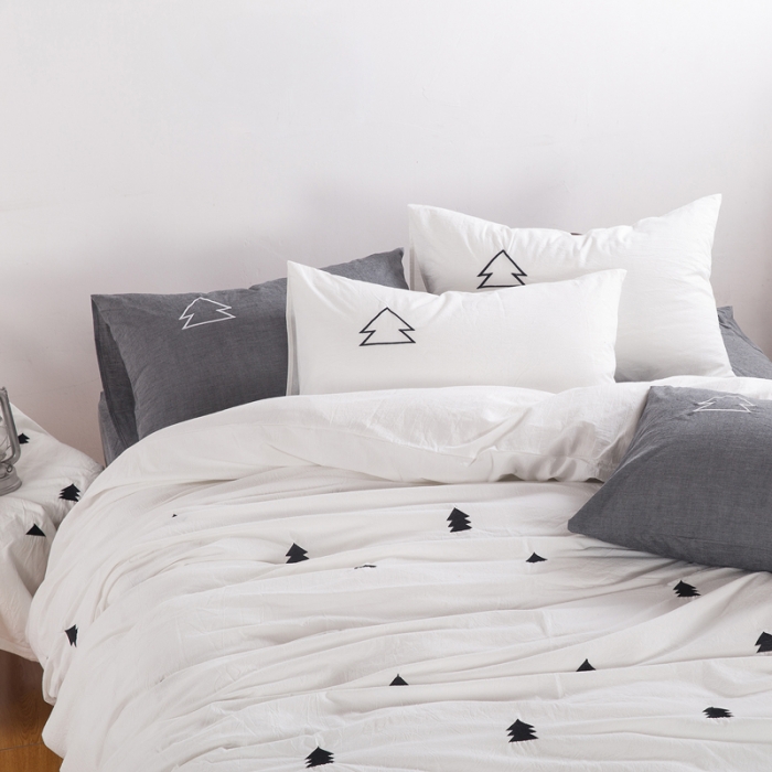 91家纺网 家纺一手货源 找家纺 优然居家纺 水洗棉绣花四件套水洗棉小树灰