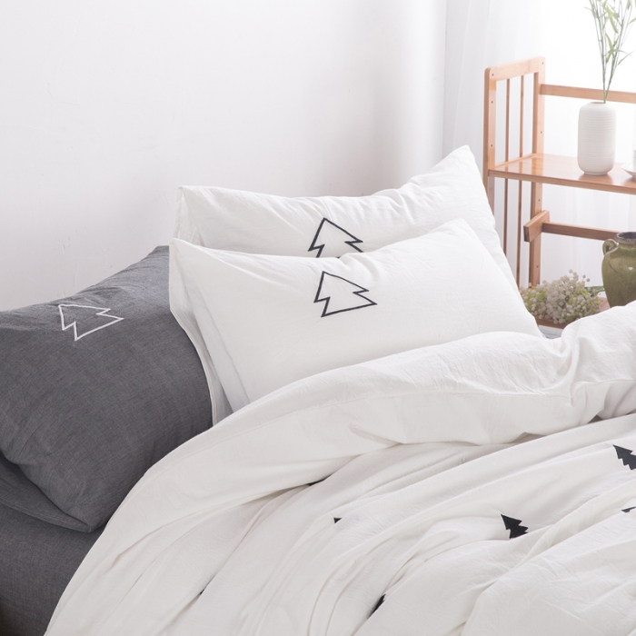 91家纺网 家纺一手货源 找家纺 优然居家纺 水洗棉绣花四件套水洗棉小树灰