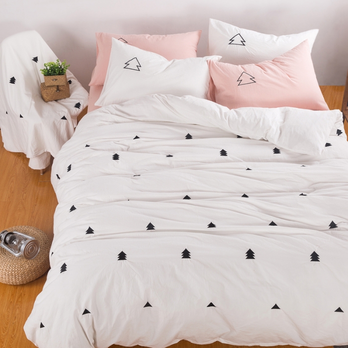 91家纺网 家纺一手货源 找家纺 优然居家纺 水洗棉绣花四件套水洗棉小树粉