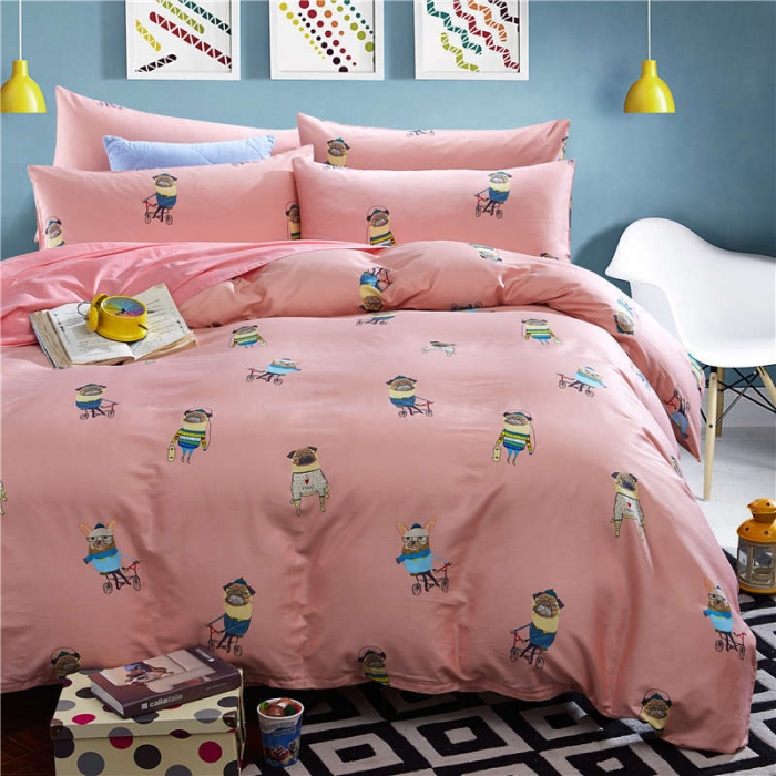 91家纺网 家纺一手货源 找家纺 优然居家纺 全棉柔丝缎四件套萌宠