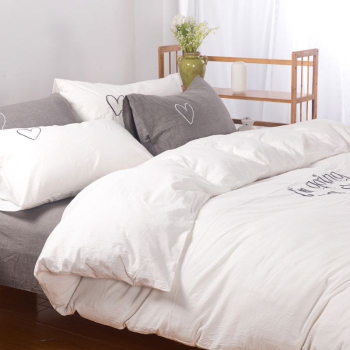 91家纺网 家纺一手货源 找家纺 优然居家纺 水洗棉绣花四件套水洗棉小树白