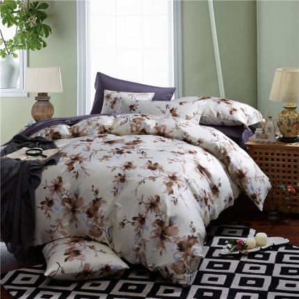 91家纺网 家纺一手货源 找家纺 优然居家纺 60支长绒棉印花四件套H031墨上花开