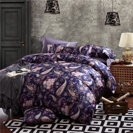 91家纺网 家纺一手货源 找家纺 优然居家纺  60支长绒棉印花四件套H030罗缦蒂