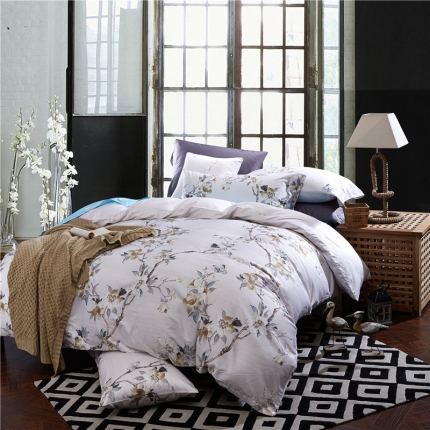 91家纺网 家纺一手货源 找家纺 优然居家纺 60支长绒棉印花四件套秀丽