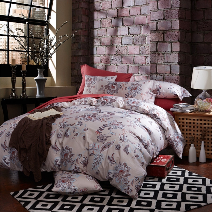 91家纺网 家纺一手货源 找家纺 优然居家纺 60支长绒棉印花四件套H023米菲娜