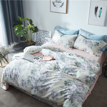 优然居家纺 60支长绒棉印花四件套蔷薇花开