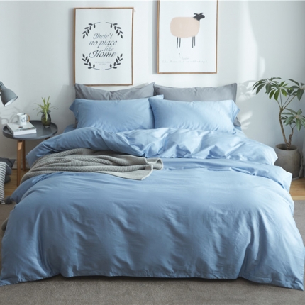 91家纺网 家纺一手货源 找家纺 优然居家纺  60支长绒棉纯色四件套海洋蓝