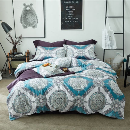 91家纺网 家纺一手货源 找家纺 优然居家纺 60支长绒棉印花四件套伊芙琳