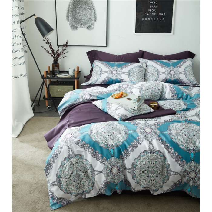 91家纺网 家纺一手货源 找家纺 优然居家纺 60支长绒棉印花四件套伊芙琳