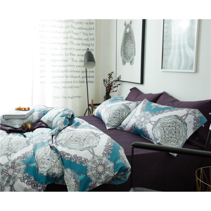 91家纺网 家纺一手货源 找家纺 优然居家纺 60支长绒棉印花四件套伊芙琳