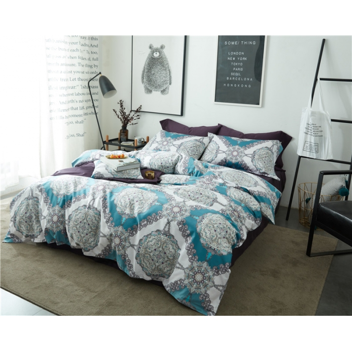 91家纺网 家纺一手货源 找家纺 优然居家纺 60支长绒棉印花四件套伊芙琳