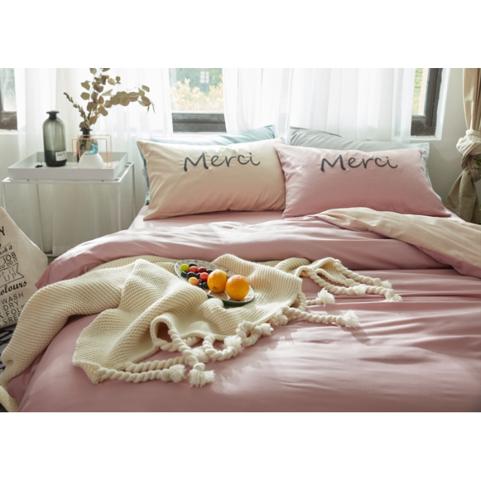 91家纺网 家纺一手货源 找家纺 （总）优然居家纺  60长绒棉文艺双拼撞色刺绣系列四件套