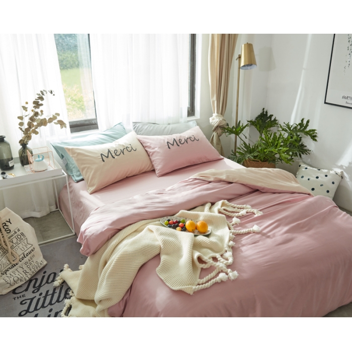 91家纺网 家纺一手货源 找家纺 （总）优然居家纺  60长绒棉文艺双拼撞色刺绣系列四件套