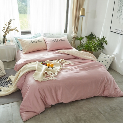 91家纺网 家纺一手货源 找家纺 （总）优然居家纺  60长绒棉文艺双拼撞色刺绣系列四件套