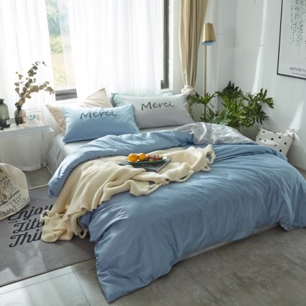 91家纺网 家纺一手货源 找家纺 （总）优然居家纺  60长绒棉文艺双拼撞色刺绣系列四件套