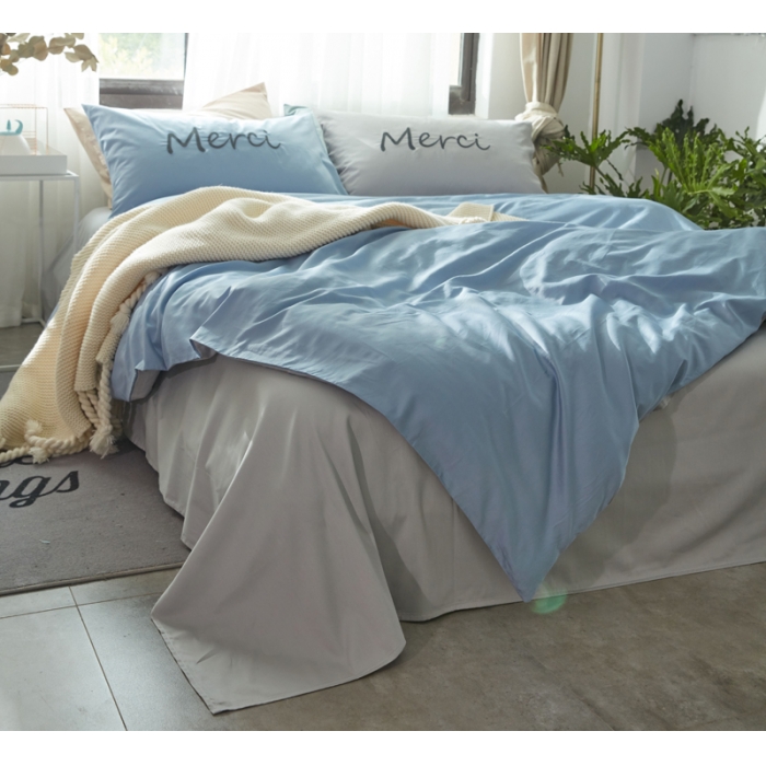 91家纺网 家纺一手货源 找家纺 优然居家纺  60长绒棉文艺双拼撞色刺绣系列四件套青涩初恋