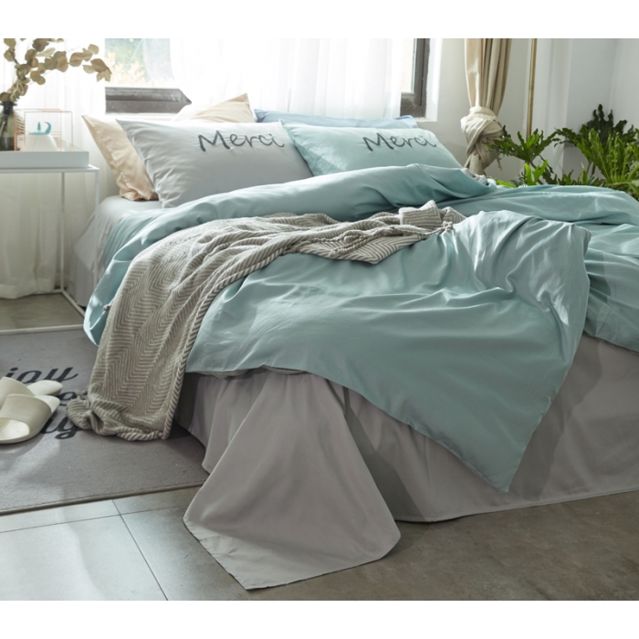 91家纺网 家纺一手货源 找家纺 优然居家纺  60长绒棉文艺双拼撞色刺绣系列四件套校园回忆