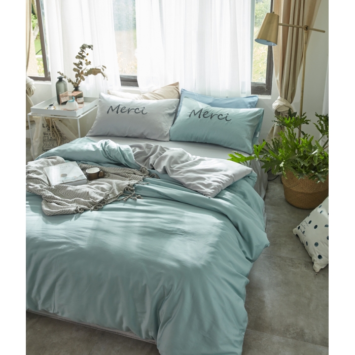 91家纺网 家纺一手货源 找家纺 优然居家纺  60长绒棉文艺双拼撞色刺绣系列四件套校园回忆