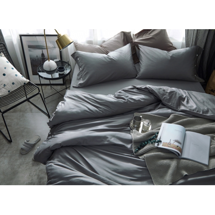 91家纺网 家纺一手货源 找家纺 优然居家纺 60支长绒棉贡缎印花新品四件套纯色深灰