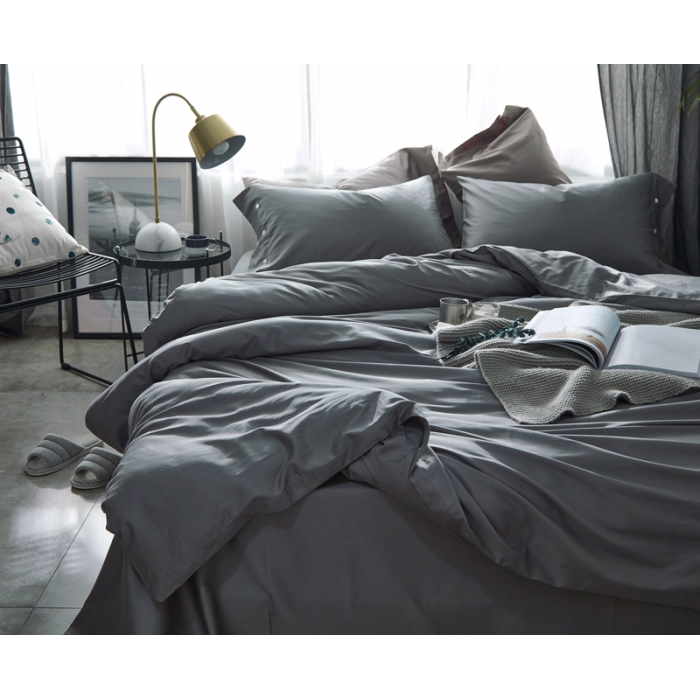 91家纺网 家纺一手货源 找家纺 优然居家纺 60支长绒棉贡缎印花新品四件套纯色深灰