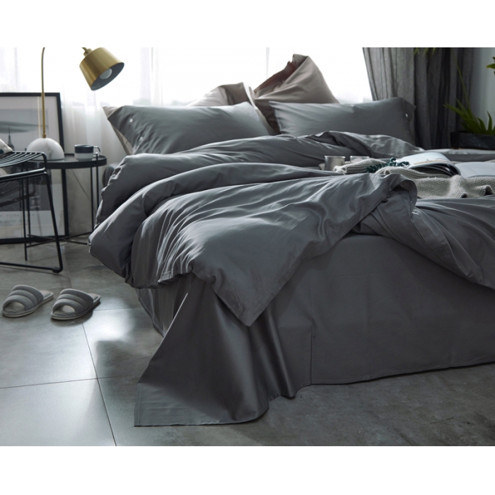 91家纺网 家纺一手货源 找家纺 优然居家纺 60支长绒棉贡缎印花新品四件套纯色深灰