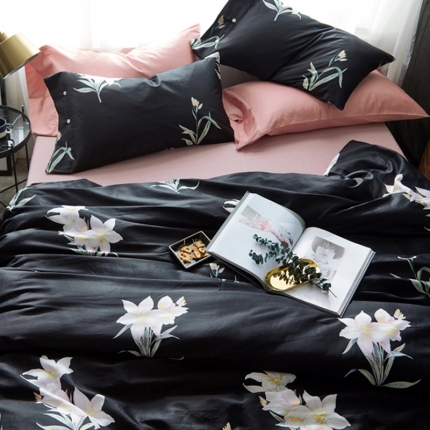 优然居家纺 60支长绒棉贡缎印花新品四件套雪莉