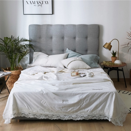 91家纺网 家纺一手货源 找家纺 优然居家纺 2018长绒棉蕾丝花边公主风格夏被 牛奶白