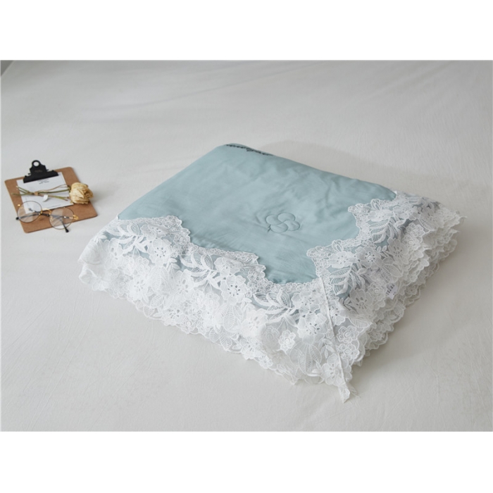 91家纺网 家纺一手货源 找家纺 优然居家纺 2018长绒棉蕾丝花边公主风格夏被 薄荷绿