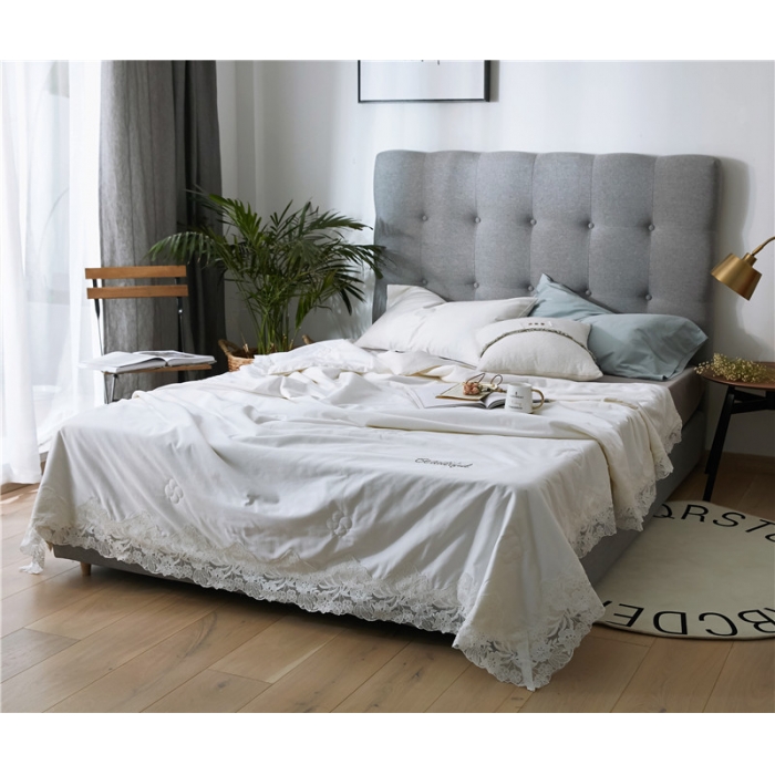 91家纺网 家纺一手货源 找家纺 优然居家纺 2018长绒棉蕾丝花边公主风格夏被 牛奶白