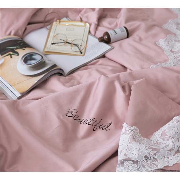 91家纺网 家纺一手货源 找家纺 优然居家纺 2018长绒棉蕾丝花边公主风格夏被 暖心粉