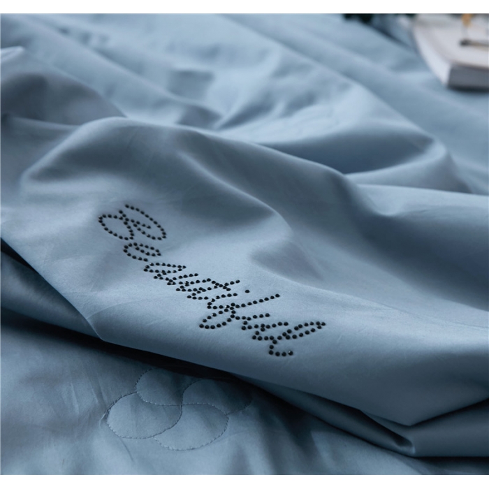 91家纺网 家纺一手货源 找家纺 优然居家纺 2018长绒棉蕾丝花边公主风格夏被 雾霾蓝