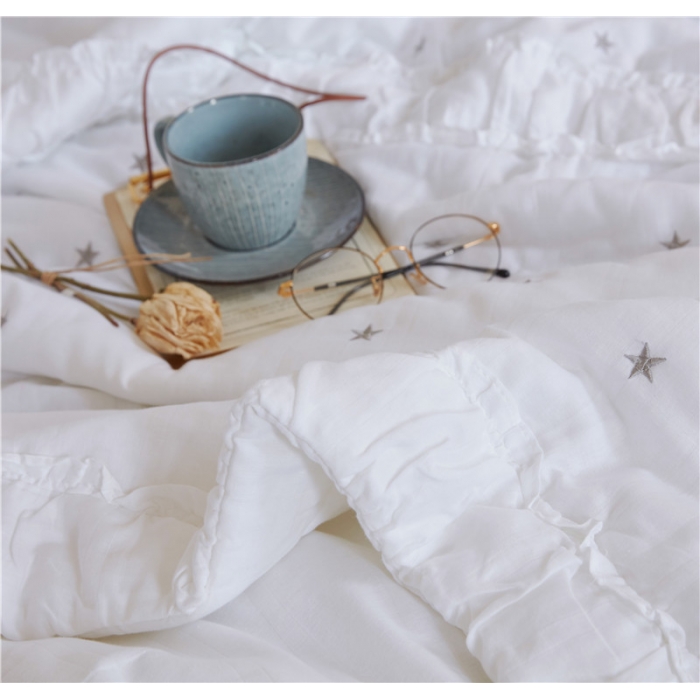 91家纺网 家纺一手货源 找家纺 优然居家居 2018新款星星夏被 双层纱白色星星