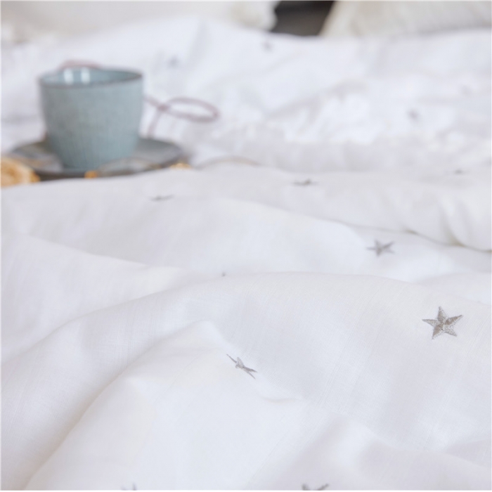 91家纺网 家纺一手货源 找家纺 优然居家居 2018新款星星夏被 双层纱白色星星