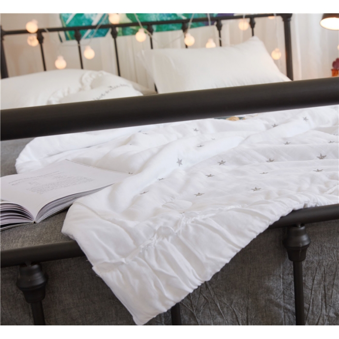 91家纺网 家纺一手货源 找家纺 优然居家居 2018新款星星夏被 双层纱白色星星