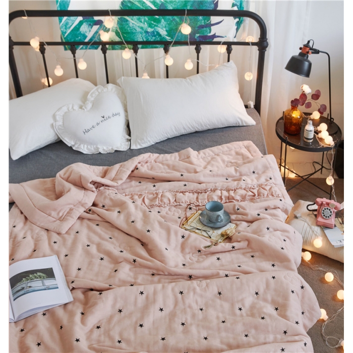 91家纺网 家纺一手货源 找家纺 优然居家居 2018新款星星夏被 双层纱红驼星星