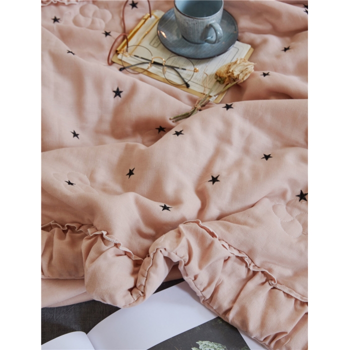 91家纺网 家纺一手货源 找家纺 优然居家居 2018新款星星夏被 双层纱红驼星星