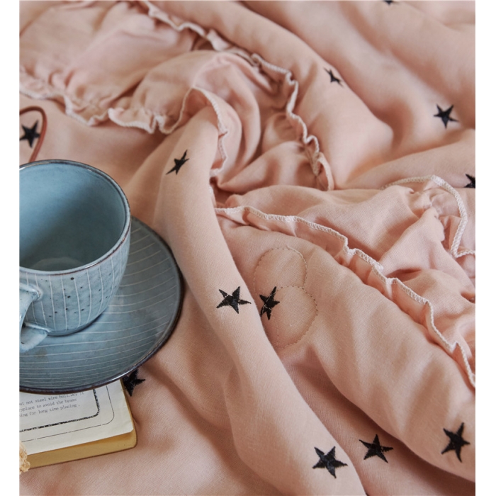 91家纺网 家纺一手货源 找家纺 优然居家居 2018新款星星夏被 双层纱红驼星星