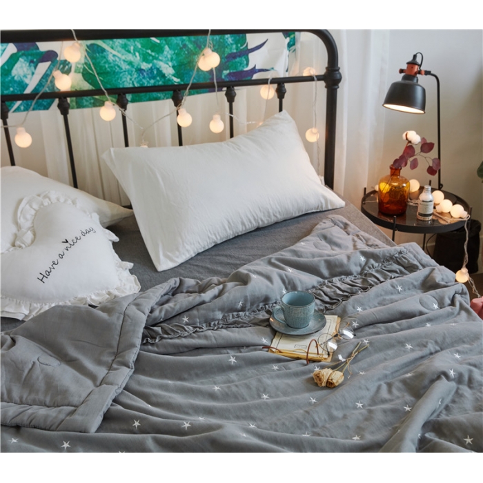91家纺网 家纺一手货源 找家纺 优然居家居 2018新款星星夏被 双层纱灰色星星