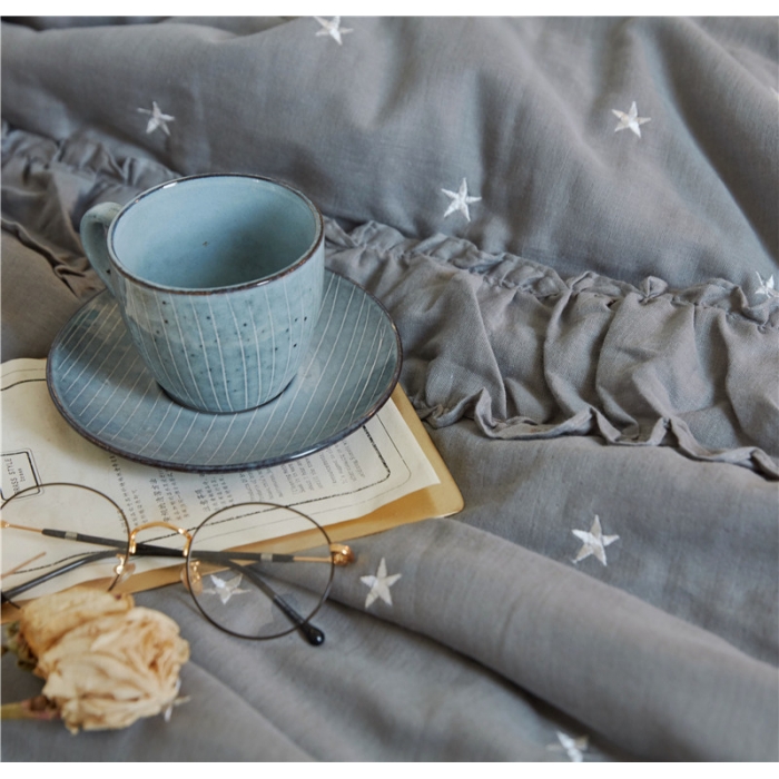 91家纺网 家纺一手货源 找家纺 优然居家居 2018新款星星夏被 双层纱灰色星星