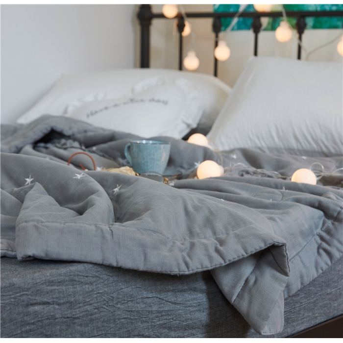91家纺网 家纺一手货源 找家纺 优然居家居 2018新款星星夏被 双层纱灰色星星